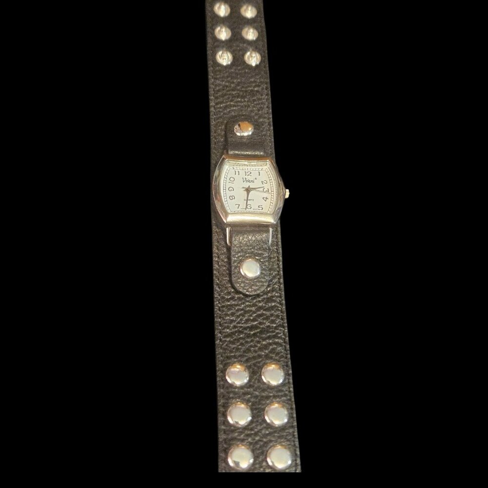 Premier Designs Vivani Black Leather Studded Wrap Watch (NWOT – Needs Battery)